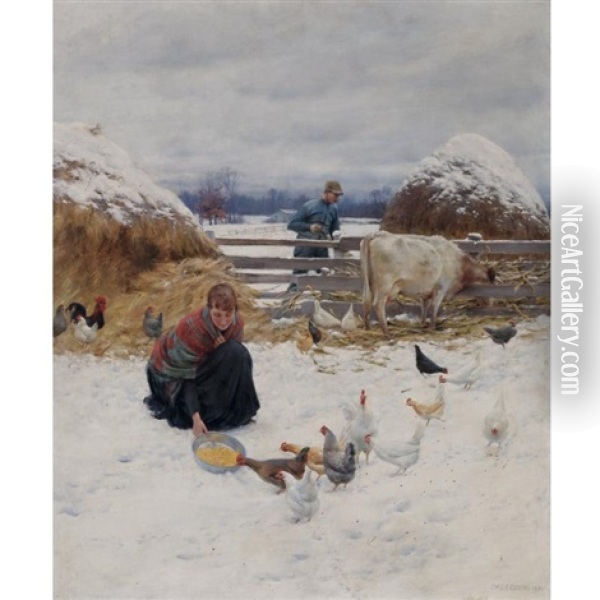In The Barnyard Oil Painting - Charles Courtney Curran
