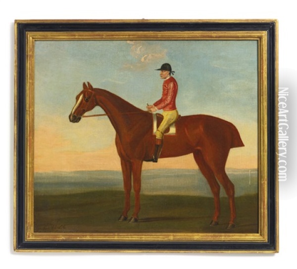 Scope, A Bay Racehorse With Jockey Up Oil Painting - Thomas Butler