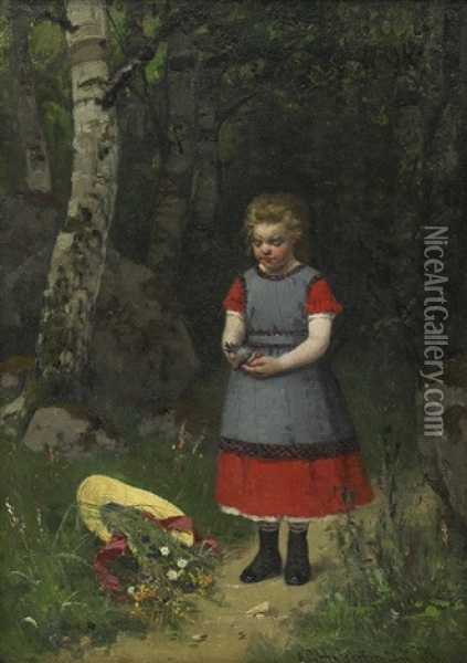 Flicka Med Fagel Oil Painting - Axel Gillis Hafstrom