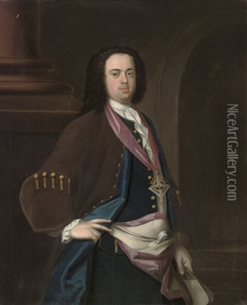 Portrait Of A Gentleman With A Masonic Medallion Oil Painting - Thomas Hudson