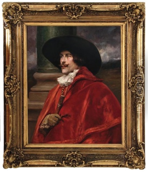 Portrait Of Cavalier In Red Oil Painting - Alex De Andreis