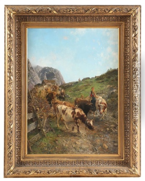 Avskjed Fra Saeteren Oil Painting - Anders Monsen Askevold