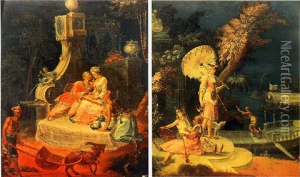 Chinoiseries (pair) Oil Painting - Jacques de Lajoue