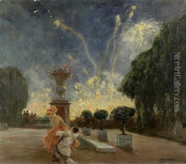 Feuerwerk In Versailles Oil Painting - Max Friedrich Rabes