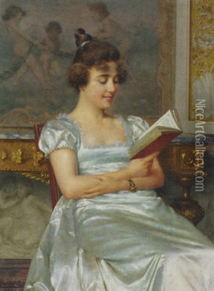 A Quiet Read Oil Painting - Vittorio Reggianini