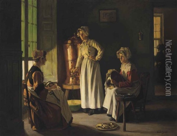 Cleaning The Copper Oil Painting - Joseph Bail