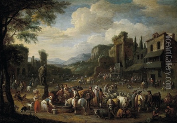 Mercato Nella Toscana Oil Painting - Martinus De La Court