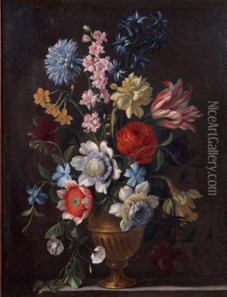 Bouquet De Fleurs Dans Un Vase En Bronze Dore Oil Painting - Pier Francesco Cittadini