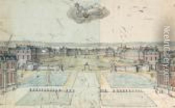 Vue Du Chateau De Versailles Oil Painting - Pierre Denis Martin Des Gobelins