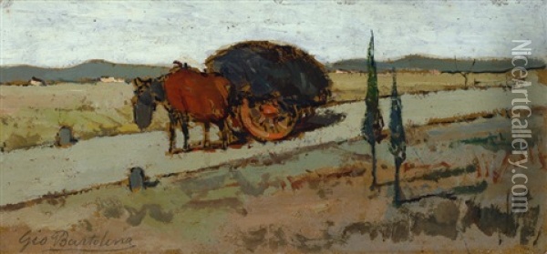 Cavallo Con Carro A Campolecciano Oil Painting - Giovanni Bartolena