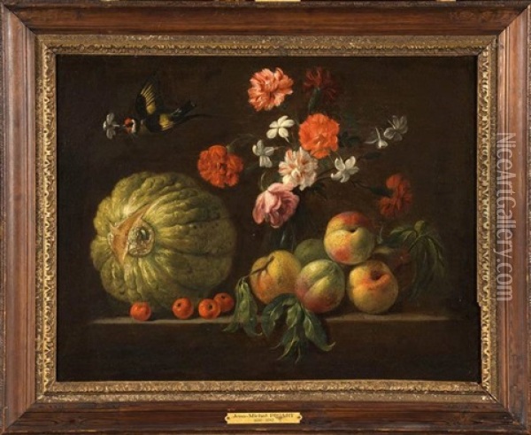 Composition De Fruits Et De Fleurs Sur Un Entablement Oil Painting - Jean-Michel Picart