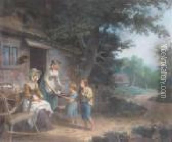 Children Buying Bread At A Cottage Oil Painting - George Morland