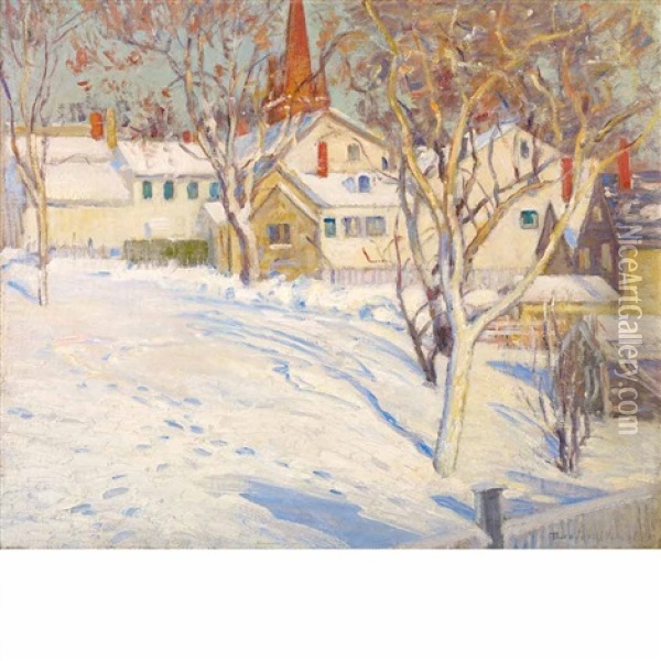 Town Hill, Ipswich - Winter Sunlight Oil Painting - Theodore Wendel