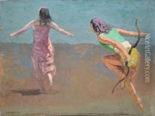 Archer Poursuivant Une Femme Oil Painting - Jules Leon Flandrin