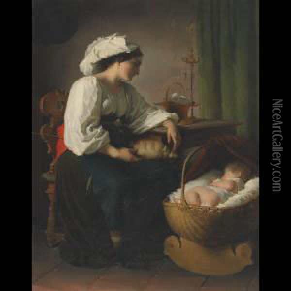 A Peaceful Slumber Oil Painting - Giuseppe Mazzolini