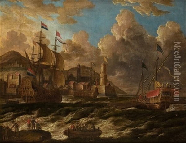Escena Portuaria Oil Painting - Peter van den Velde