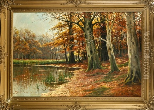 Herbstliche Stimmung Am Waldweiher Oil Painting - Walter Moras