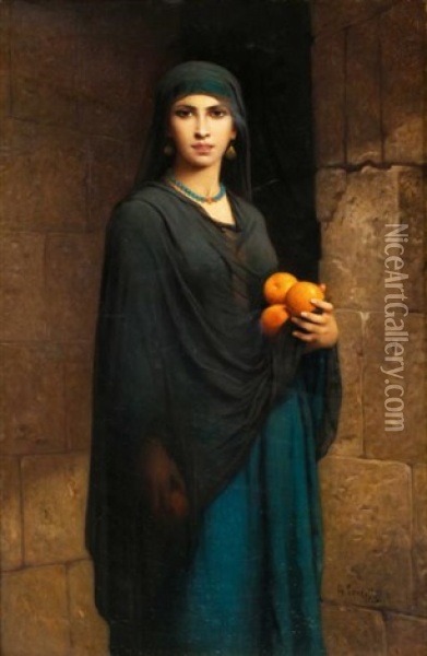 Jeune Egyptienne Aux Oranges Oil Painting - Charles Zacharie Landelle