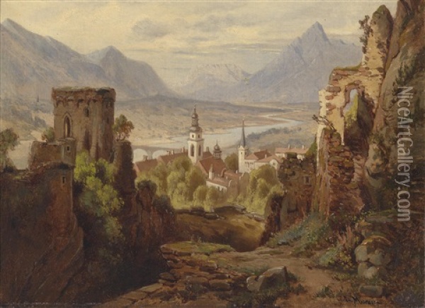 Blick Auf Rattenberg Am Inn Oil Painting - Leopold Munsch