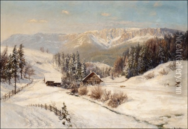 Winter Scene From The Alps Oil Painting - Konrad Petrides