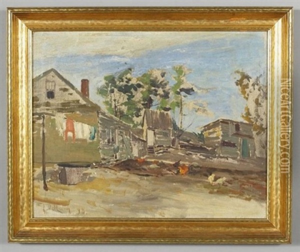 Untitled (farmhouse With Chickens) Oil Painting - Franklin DeHaven