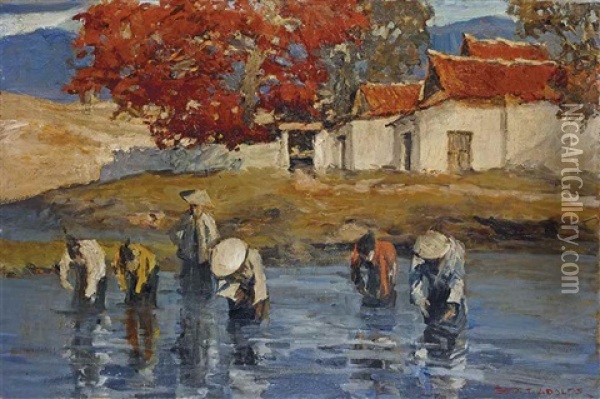 Rice Farmers Oil Painting - Gerard Pietersz van Zyl