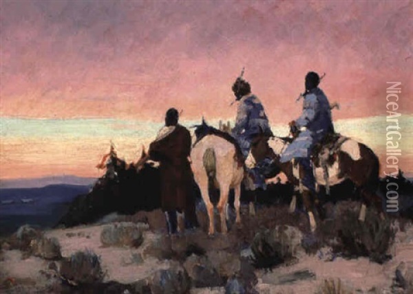 Blackfeet Sundown Oil Painting - Laverne Nelson Black