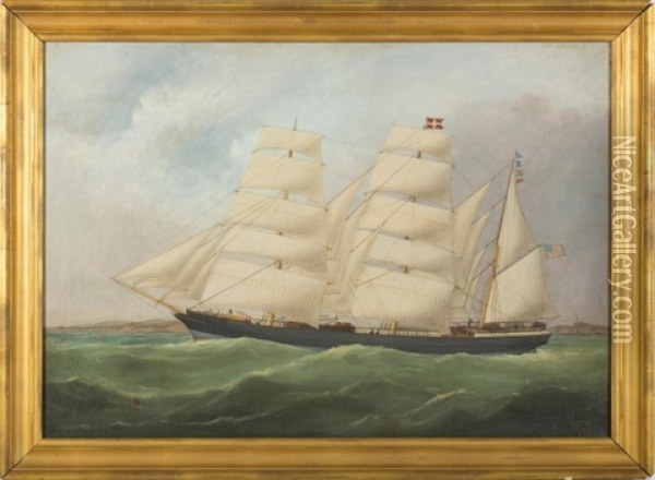 The Bark America Off Le Havre Oil Painting - Marie-Edouard Adam