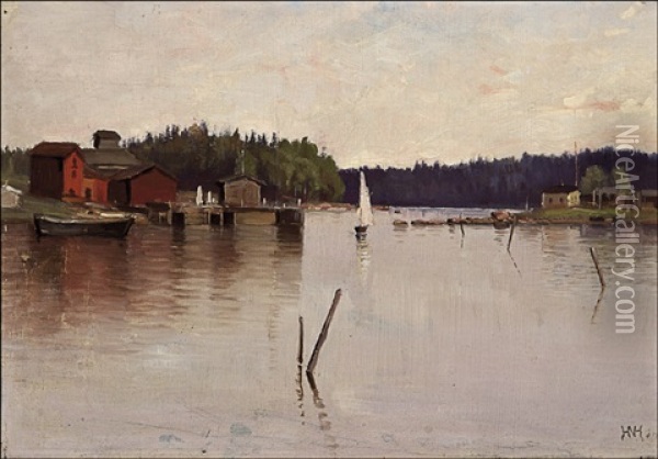 The Old Harbour Of Hamina In The Oil Painting - Helga Maria Numell-Hohethal