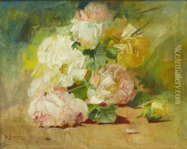 Stilleben Med Rosor Oil Painting - Georges Jeannin