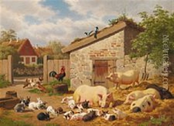 Summer Day In The Countryside With Pigs Oil Painting - Carl Henrik Bogh