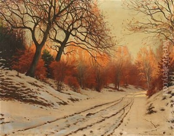 Winter Day In A Forest Oil Painting - Sigvard Marius Hansen