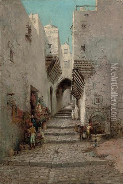 Street Sellers By The Well Oil Painting - William Keeling