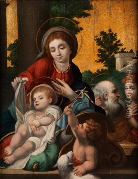 Die Heilige Familie Mit Dem Johannesknaben Und Einem Engel Oil Painting - Alonso Sanchez Coello