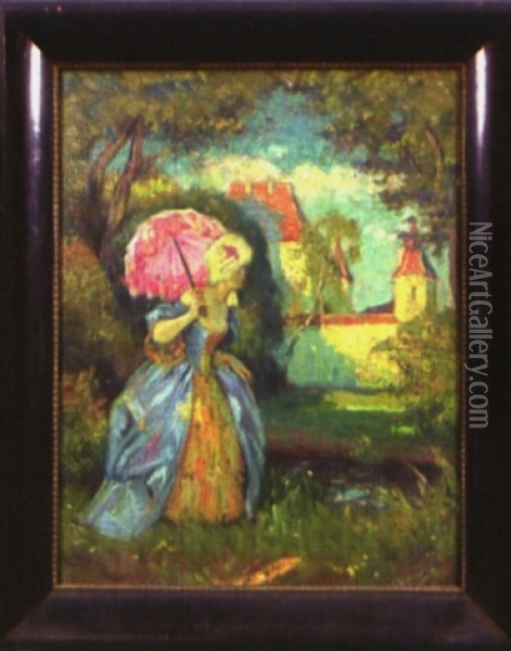 Barocke Dame Mit Sonnenschirm Oil Painting - Leopold Illenz