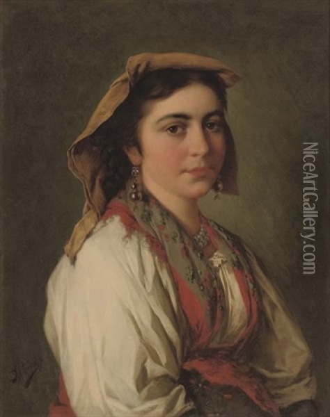 An Italian Peasant Girl Oil Painting - Josef Bueche