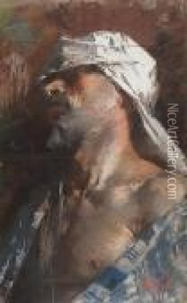 A Head Study Of A Moor Oil Painting - Vincenzo Irolli
