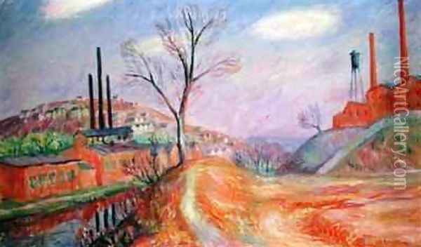 Factories in a Landscape Oil Painting - William Glackens