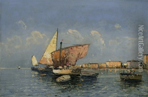 Hafenansicht Mit Segelbooten Oil Painting - Georg Fischhof