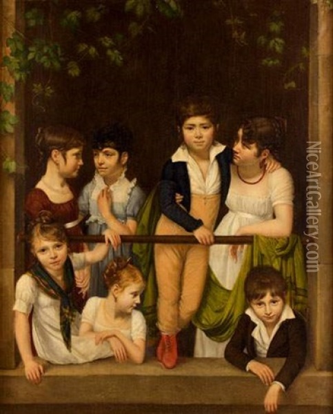 Portrait D'enfants Au Balcon Oil Painting - Bernard Gaillot