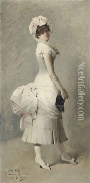 Portrait Of A Lady In Masquerade Ball Costume Oil Painting - Jean Beraud