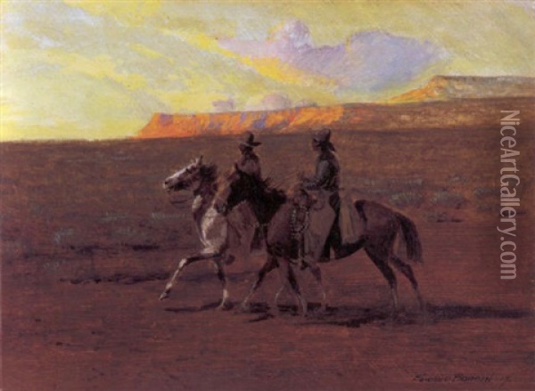Two Cowboys Oil Painting - Edward Borein