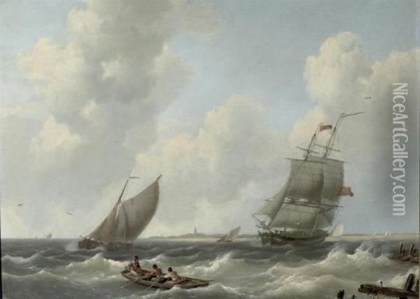 Shipping On Choppy Waters Oil Painting - Hermanus Koekkoek