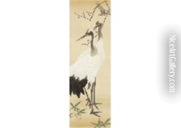 Two Crane Oil Painting - Kimura Buzan