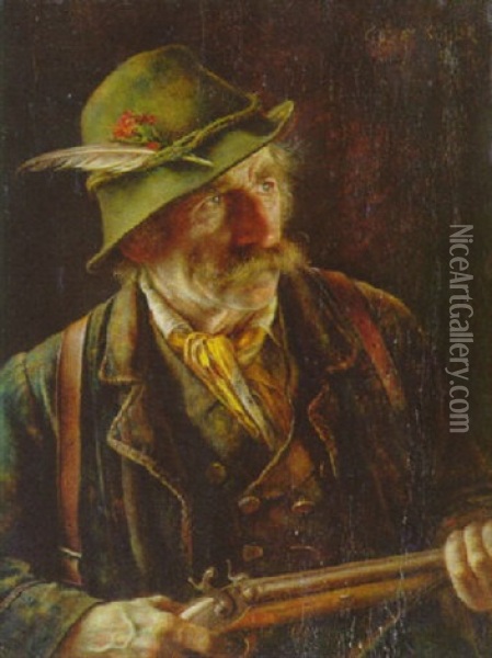 Wildschutz, Sein Gewehr Haltend Oil Painting - Gustav Koehler