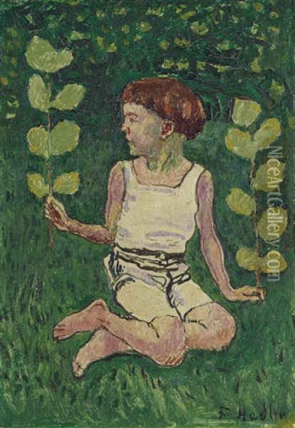 Sitzender Knabe Mit Zweigen Oil Painting - Ferdinand Hodler