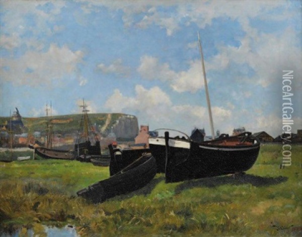 Normandie, Barques Au Treport Oil Painting - Victor Jean Baptiste Barthelemy Binet
