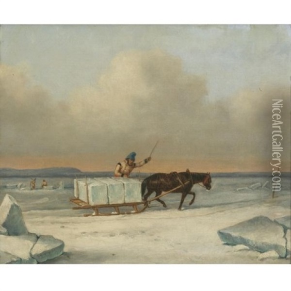 The Ice Cutters On The St. Lawrence At Longueuil Oil Painting - Cornelius David Krieghoff