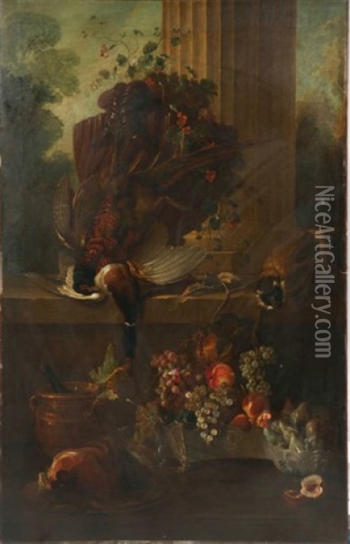 Nature Morte Au Faisan, Canard Et Grappe De Raisin Oil Painting - Jean-Baptiste Oudry