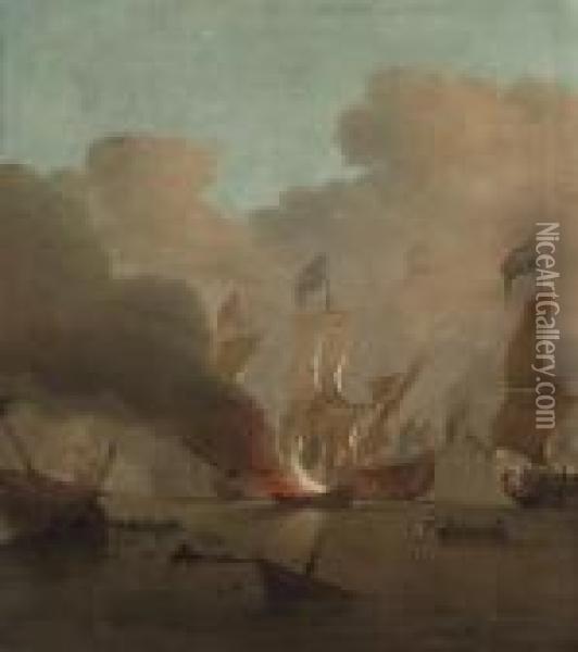 The Destruction Of The 
Royal James Oil Painting - Peter Monamy